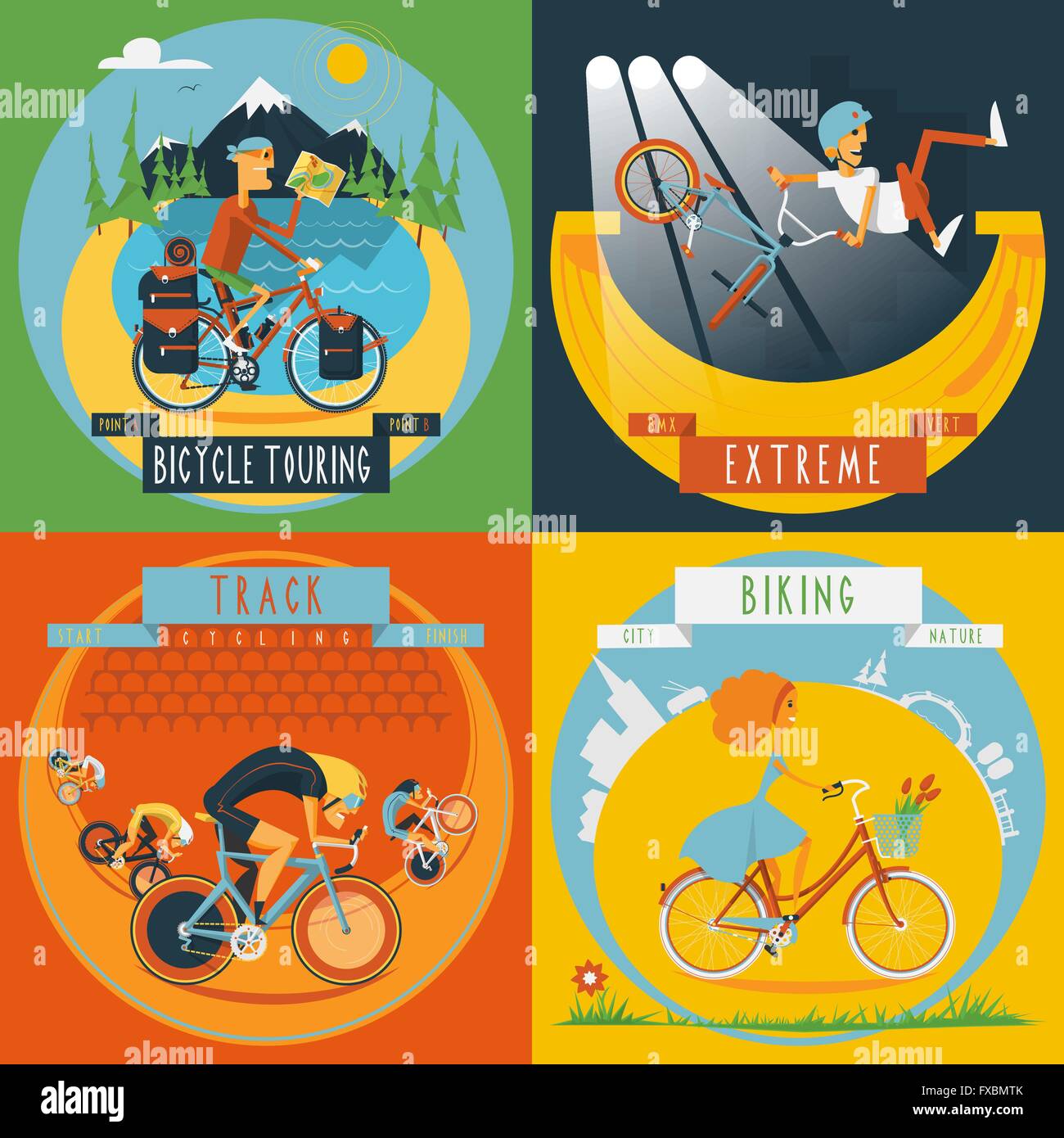 Cycling 4 flat icons banner Stock Vector Image & Art - Alamy