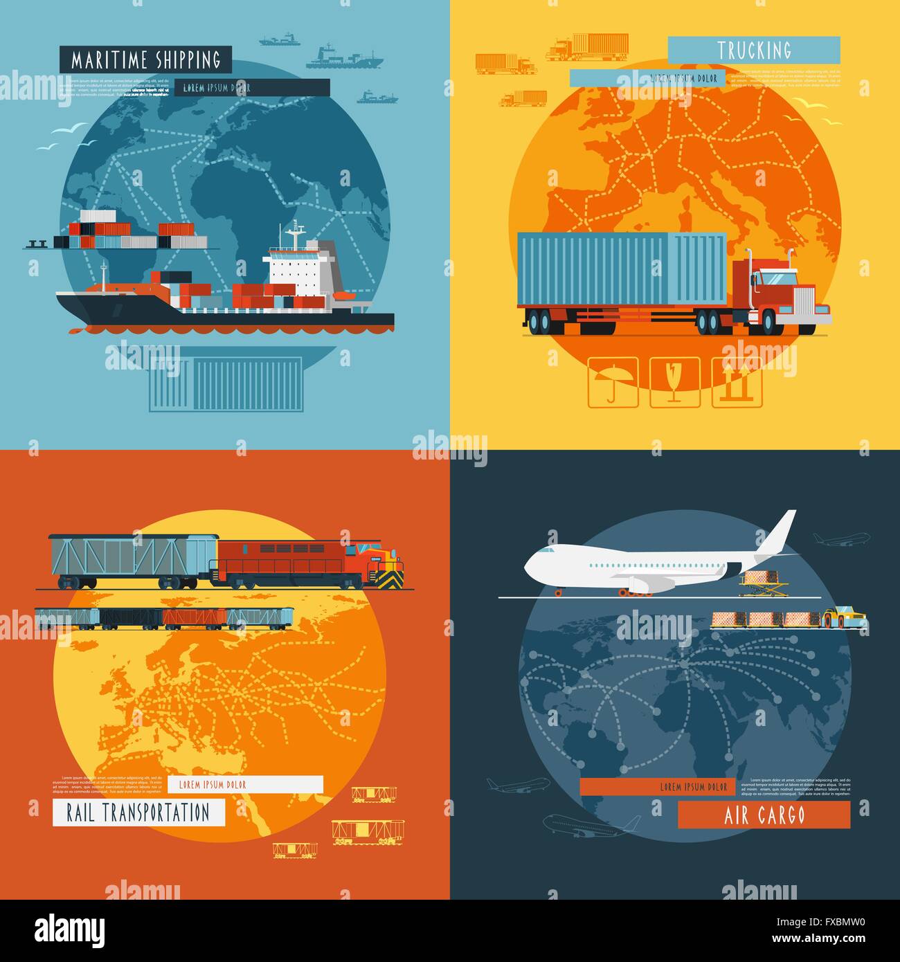Logistic4 flat icons banner Stock Vector Image & Art - Alamy