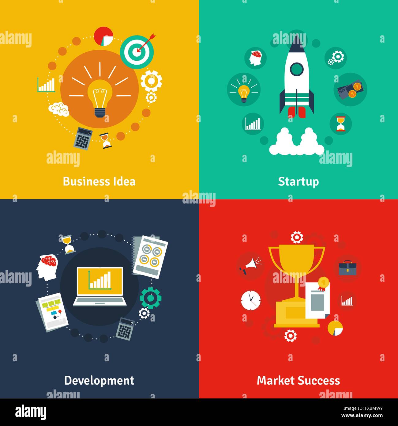 Business concept 4 flat icons square Stock Vector Image & Art - Alamy