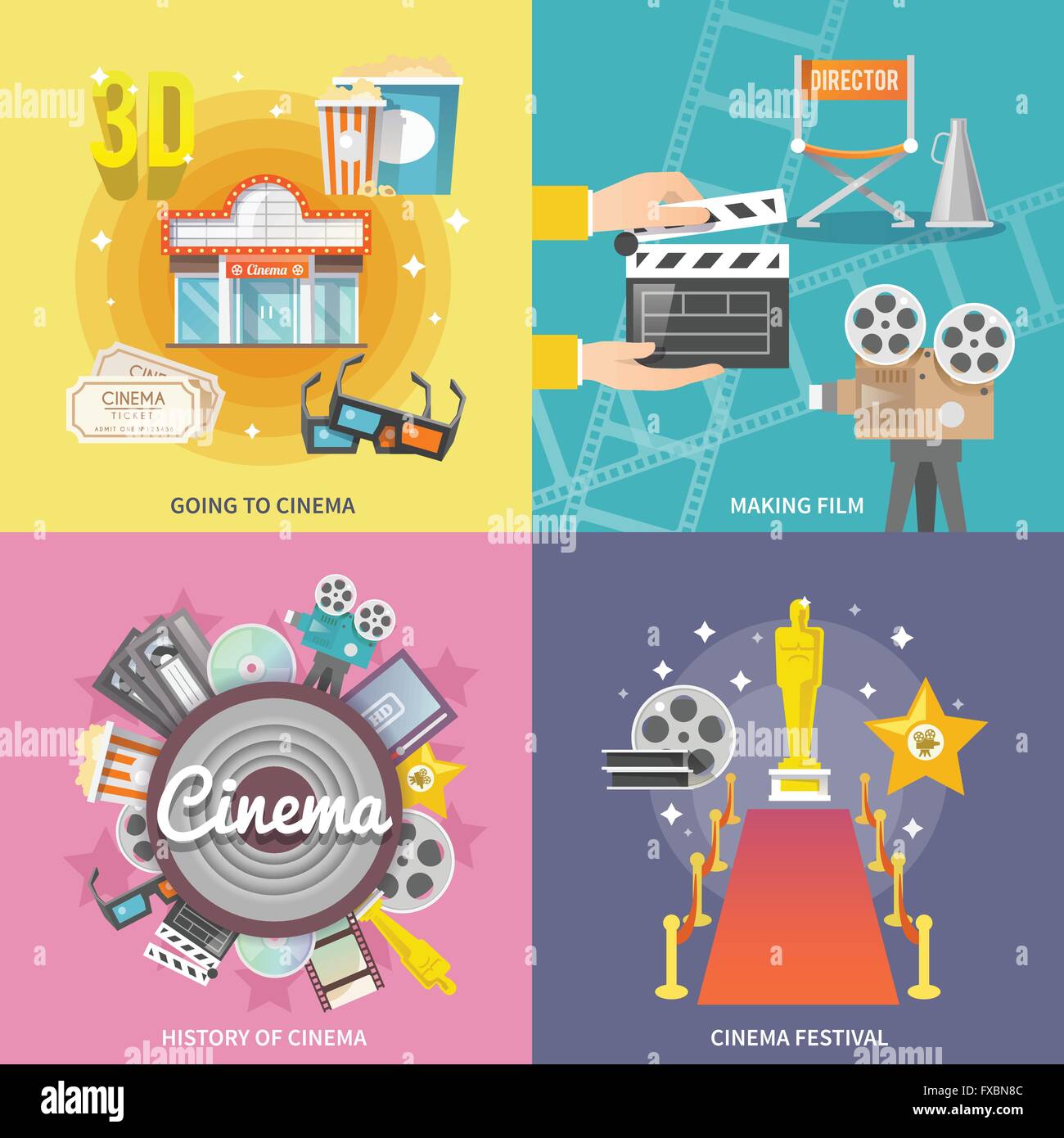 Cinema 4 flat icons square composition Stock Vector Image & Art - Alamy