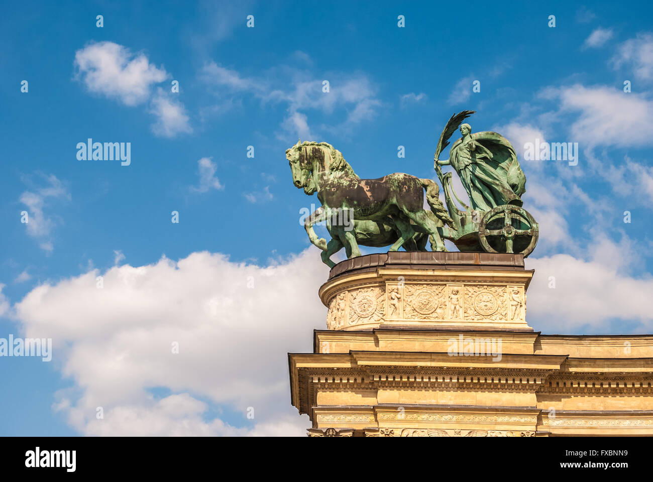 Detail of the monument on the Heroes square in Budapest Stock Photo