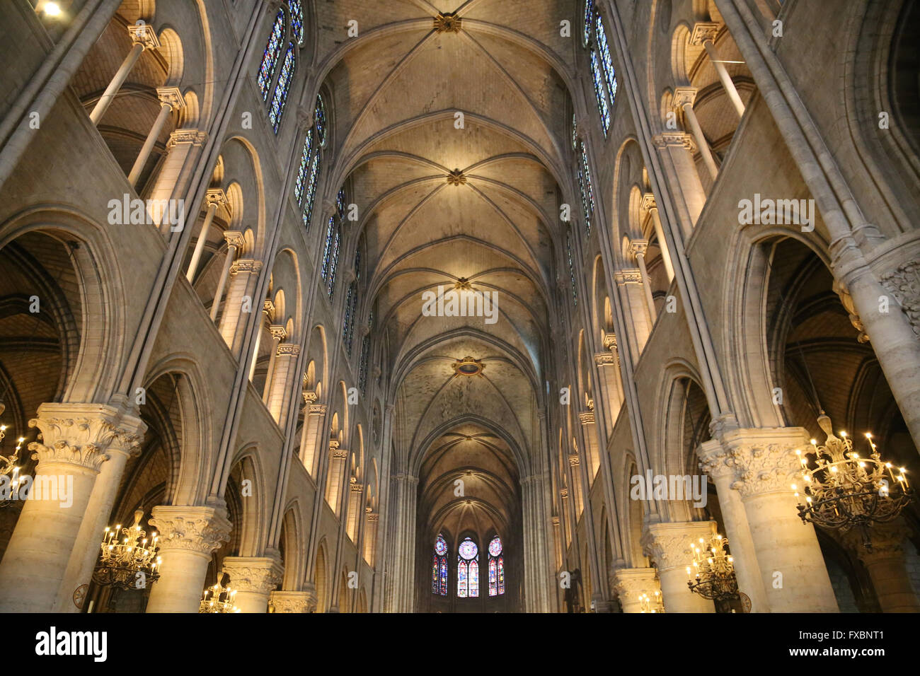 France. Paris. Cathedral of Notre- Dame. Inside. Stock Photo