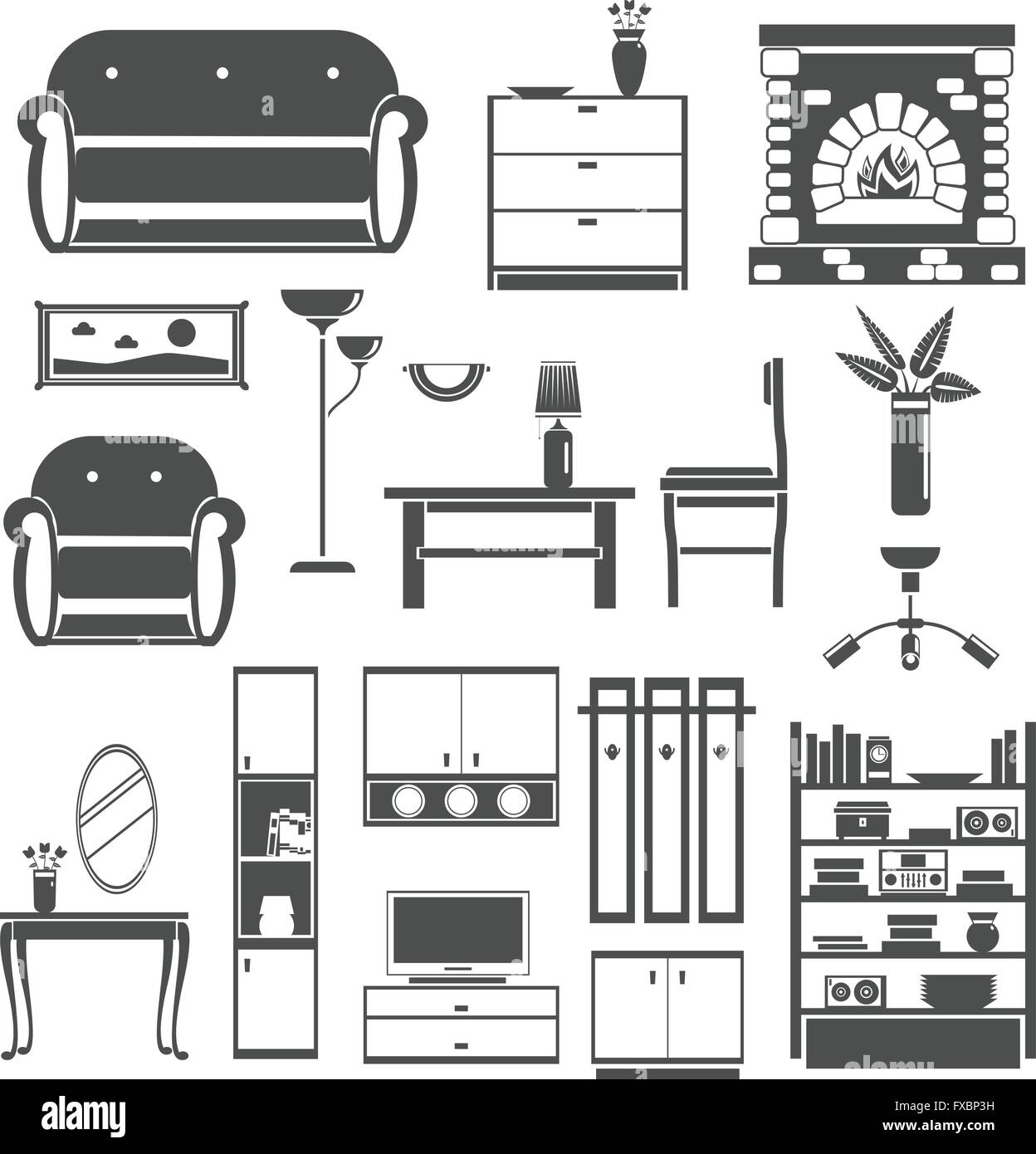 Interior Icons Black Set Stock Vector Image & Art - Alamy