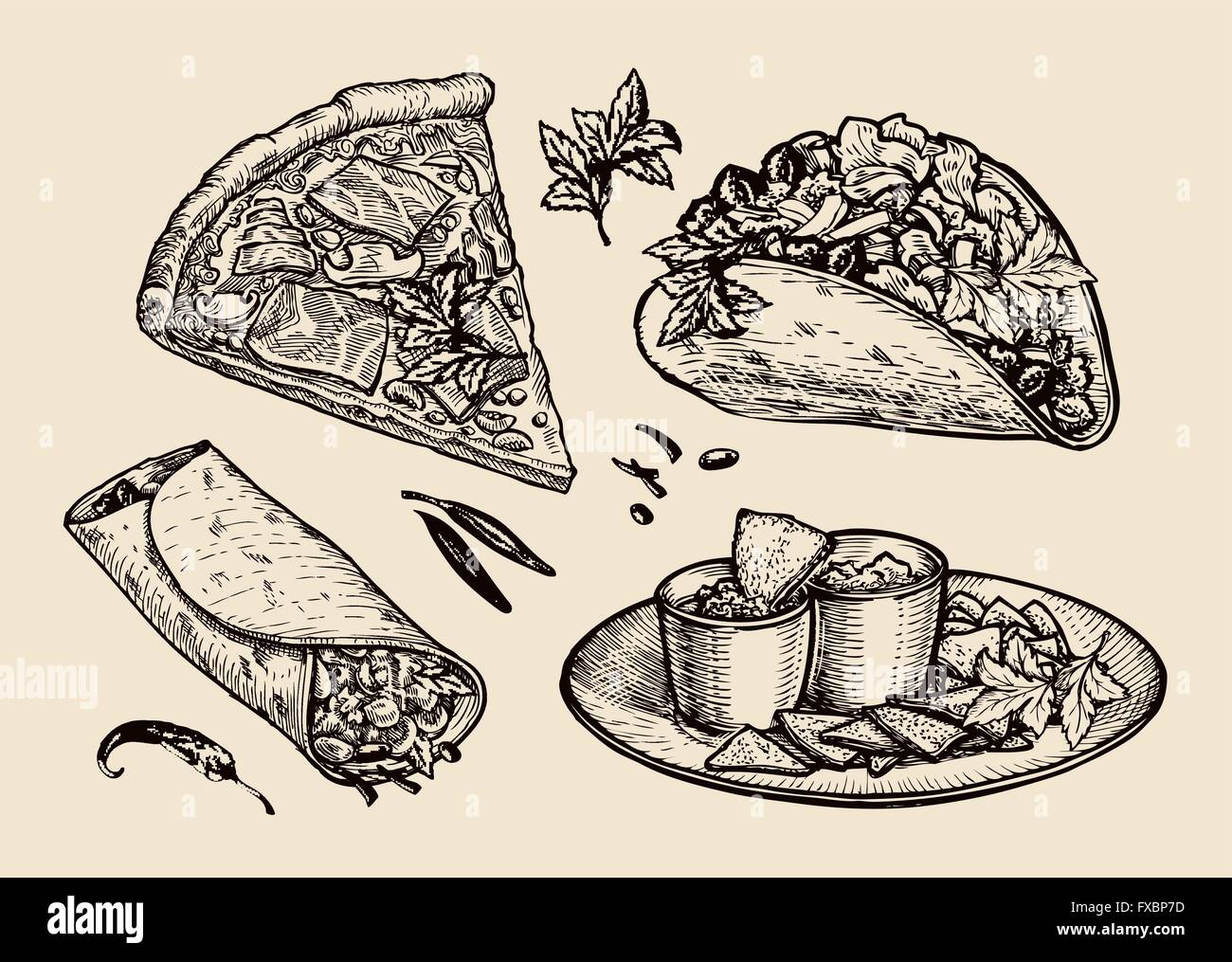 Cooking Food 25 Doodle Icons Hand Stock Vector Royalty Free