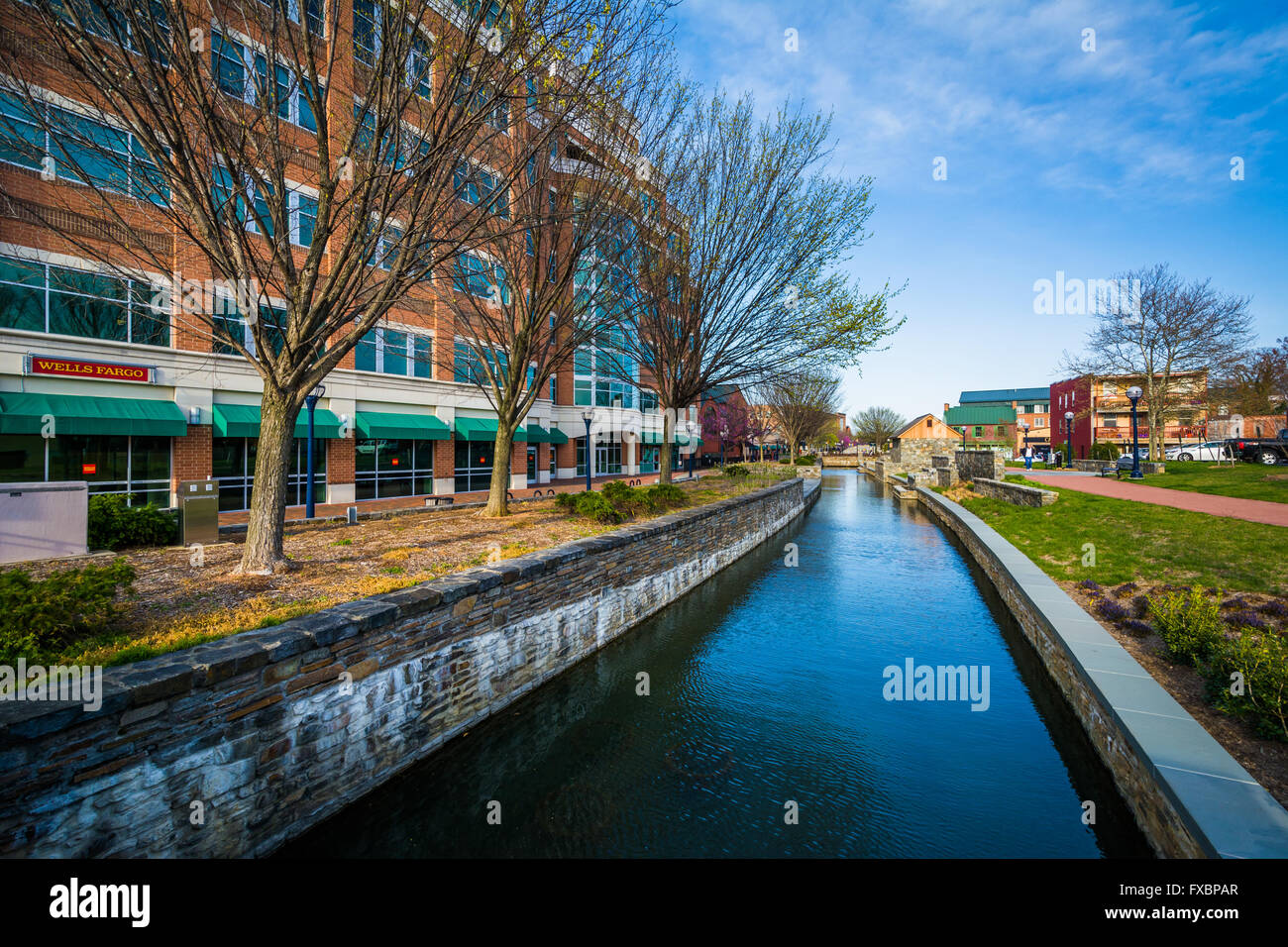 Modern building along Carroll Creek, in downtown Frederick, Maryland
