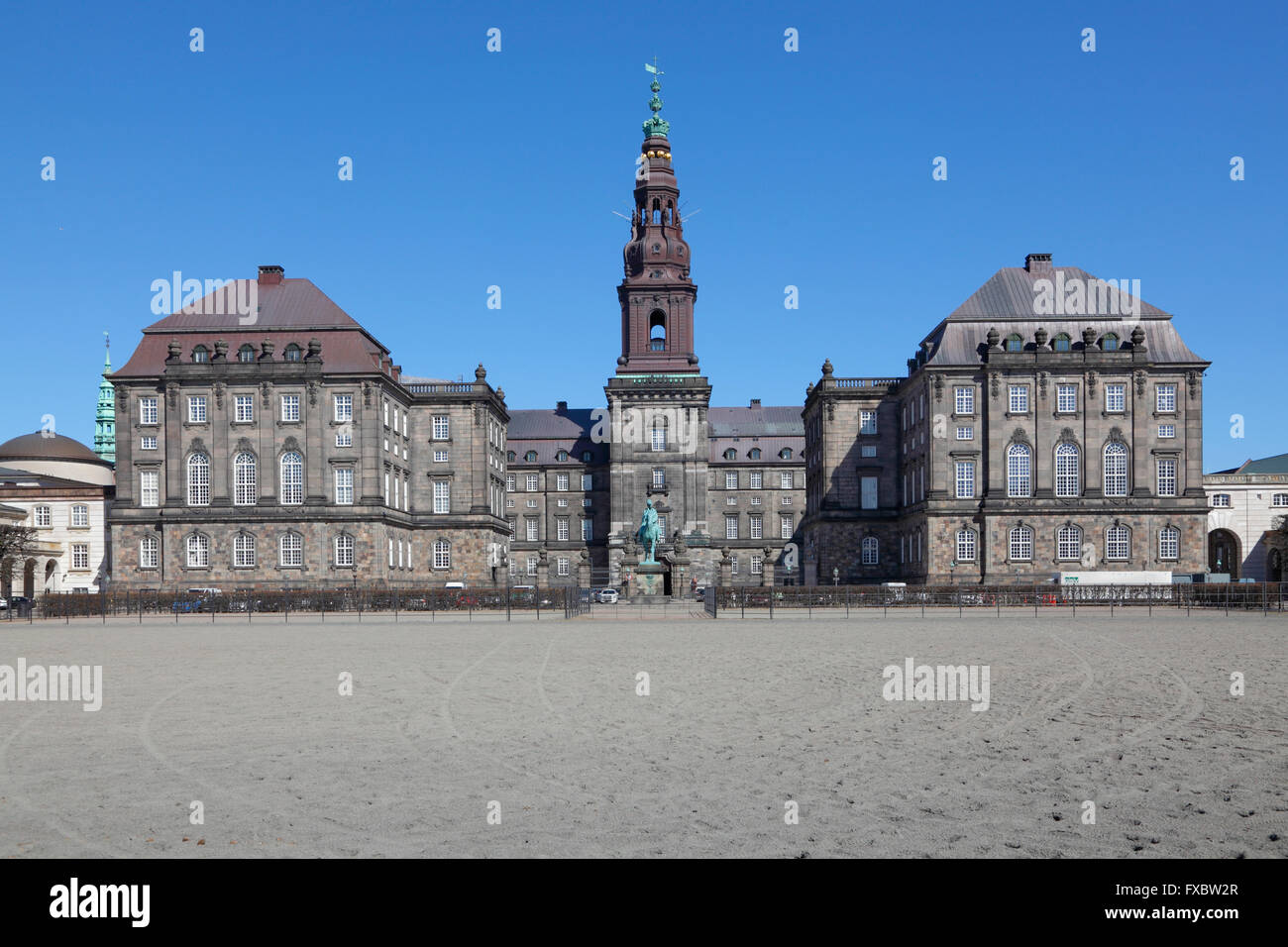 Christiansborg Palace - The Danish Parliament building in Copenhagen, Denmark - home of the Folketinget, seen from the courtyard Stock Photo
