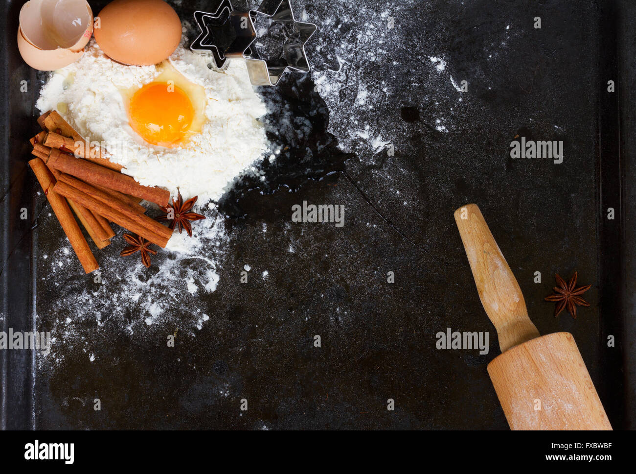 baking ingredients on black Stock Photo