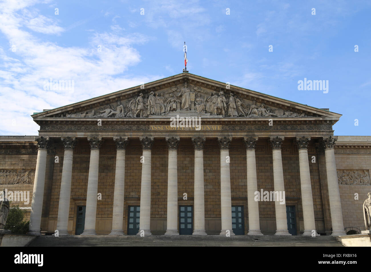 France. Paris. Facade of National Assembly (Bourbon palace), 1806-08 by Bernard Poyet. Stock Photo