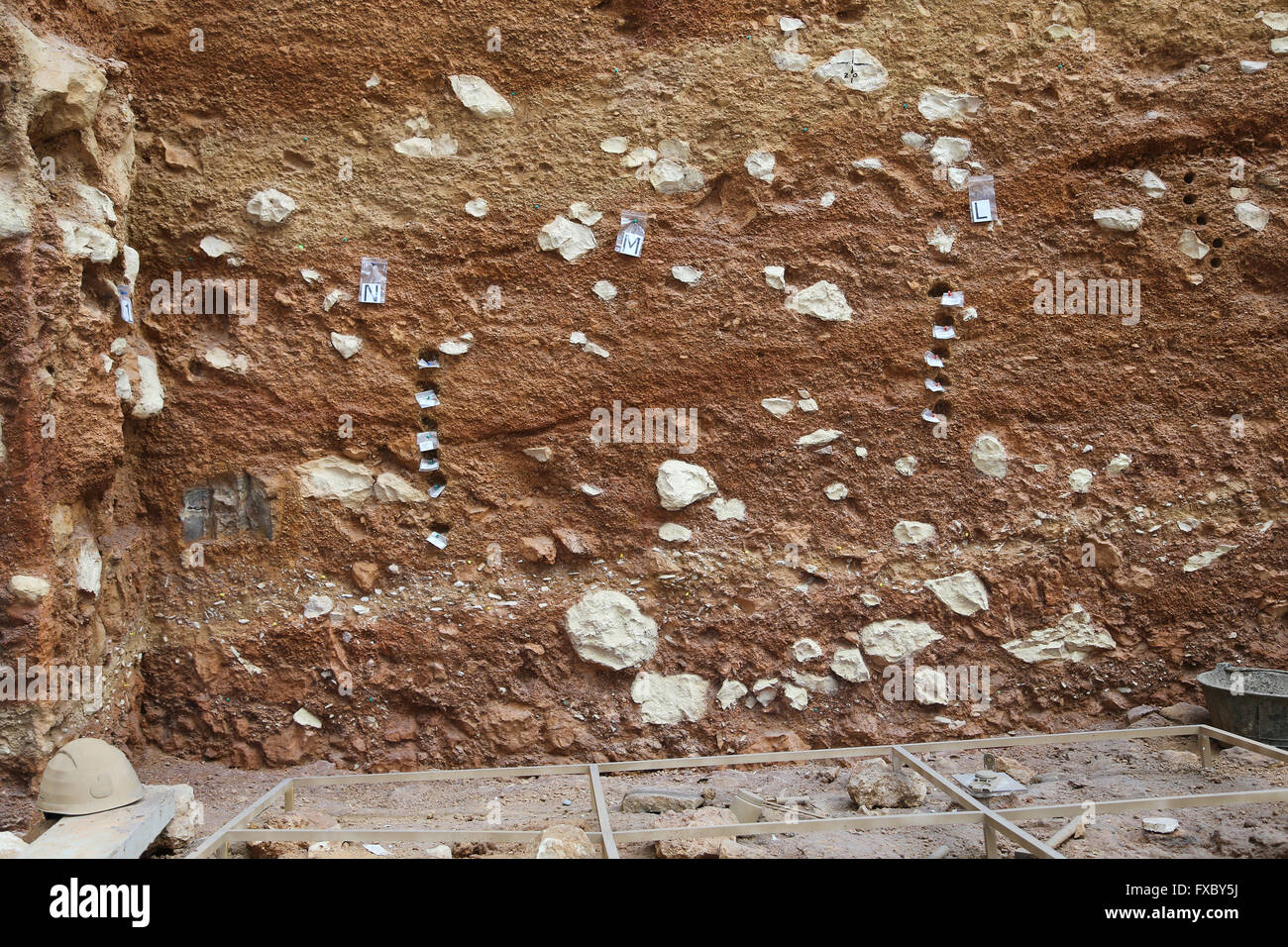 Archaeological excavation. Study materials remains. Stratigraphy. Atapuerca. Burgos. Spain. Stock Photo