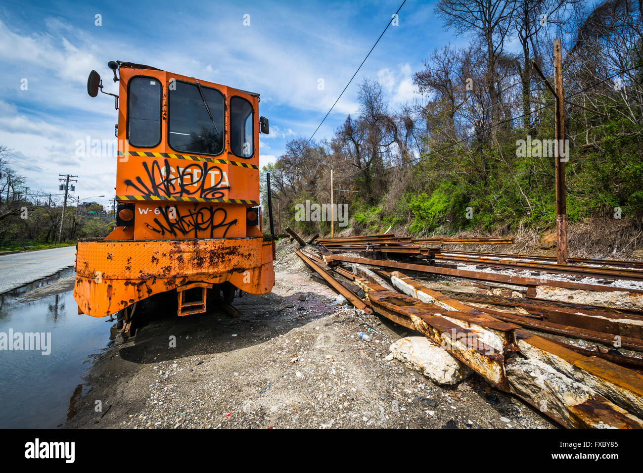 Abandoned train car along Falls Road, in Baltimore, Maryland Stock ...