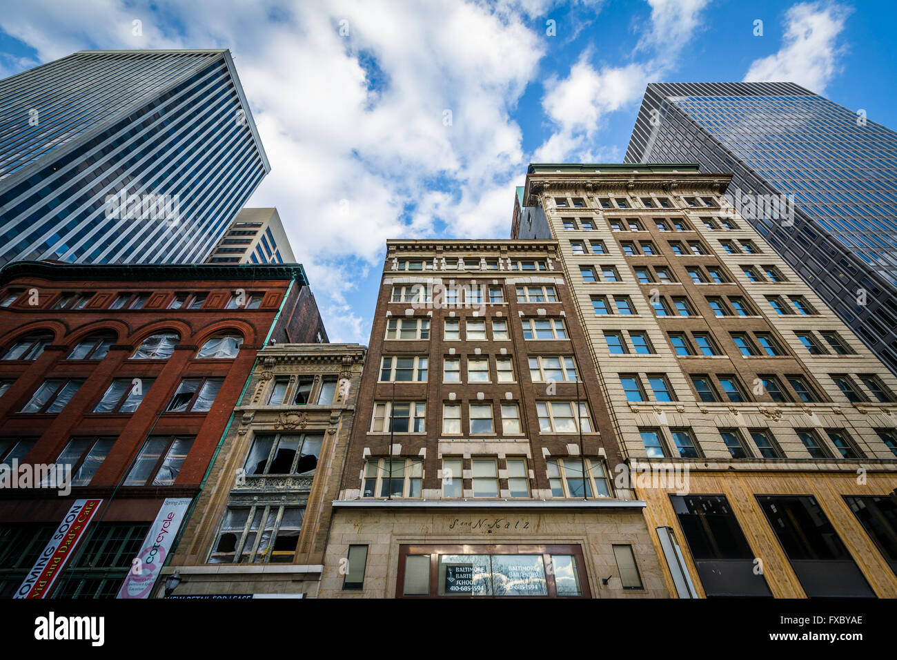 Old and modern buildings in downtown Baltimore, Maryland. Stock Photo