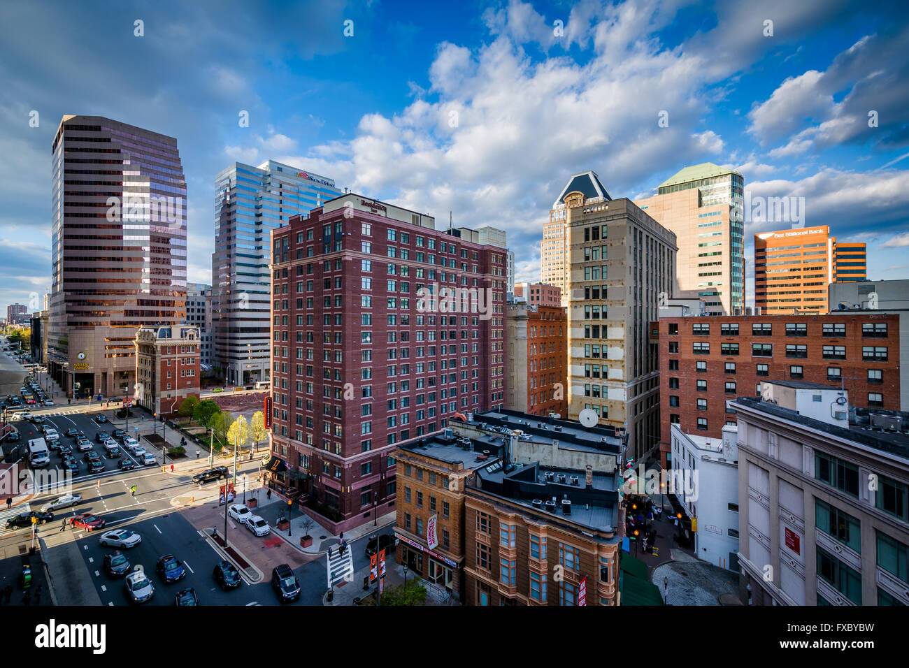 View of buildings along Light Street, in downtown Baltimore, Maryland. Stock Photo
