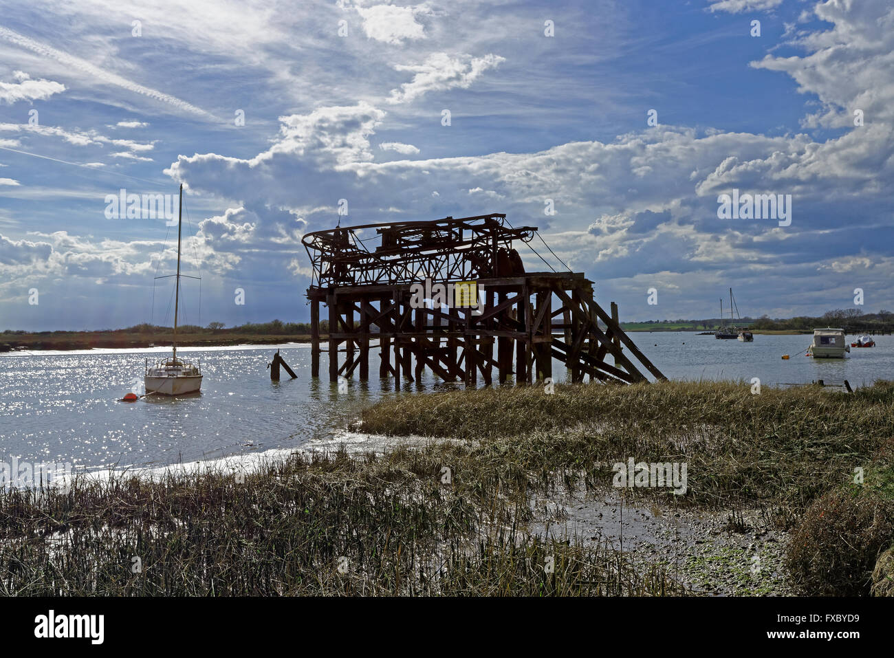 A derelict ballast loading quay on Alresford Creek,Essex,UK Stock Photo