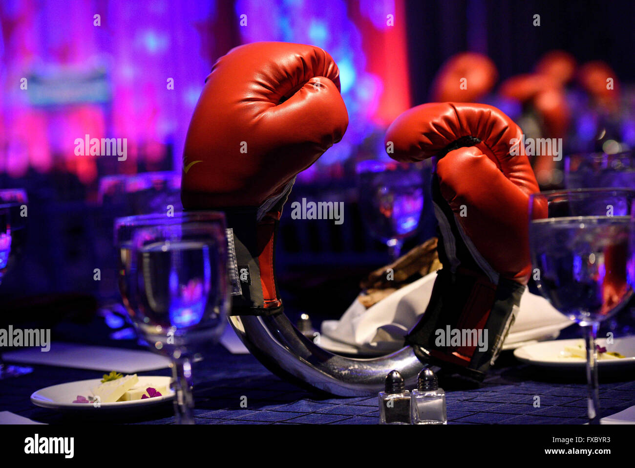 Philadelphia, Pennsylvania, USA. 13th Apr, 2016. Stock photo of 'Philly Fights Cancer Round 2' table placement before the announcement of the Penn Medicine, Abramson Cancer Center Gala performers. The announcement was held at the Levantine Design Studio and Warehouse © Ricky Fitchett/ZUMA Wire/Alamy Live News Stock Photo