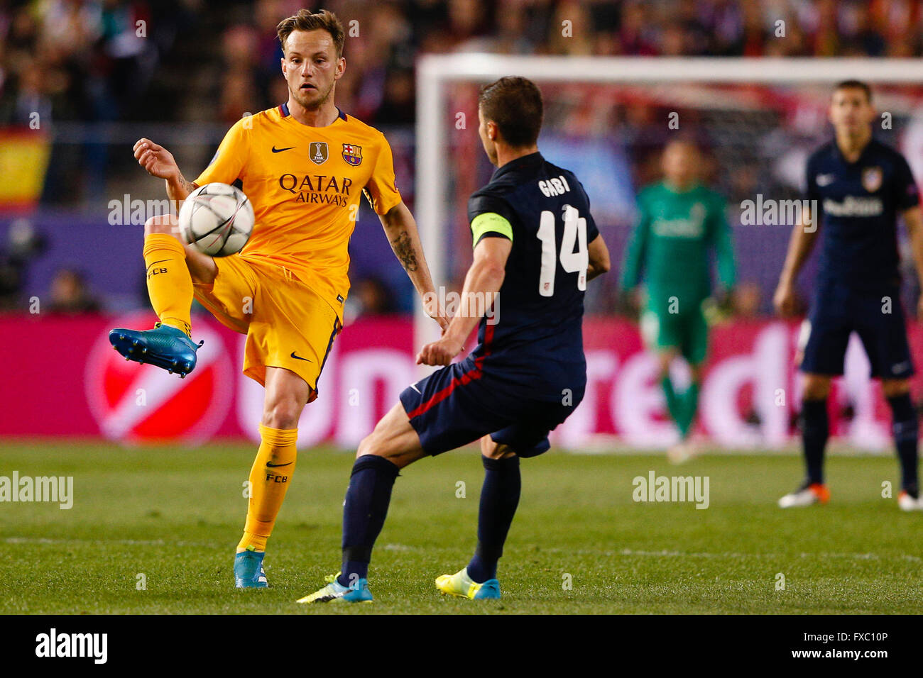 Madrid, Spain. 13th Apr, 2016. Ivan Rakitic (4) FC Barcelona. UCL Champions League between Atletico de Madrid and FC Barcelona at the Vicente Calderon stadium in Madrid, Spain, April 13, 2016 . © Action Plus Sports/Alamy Live News Stock Photo