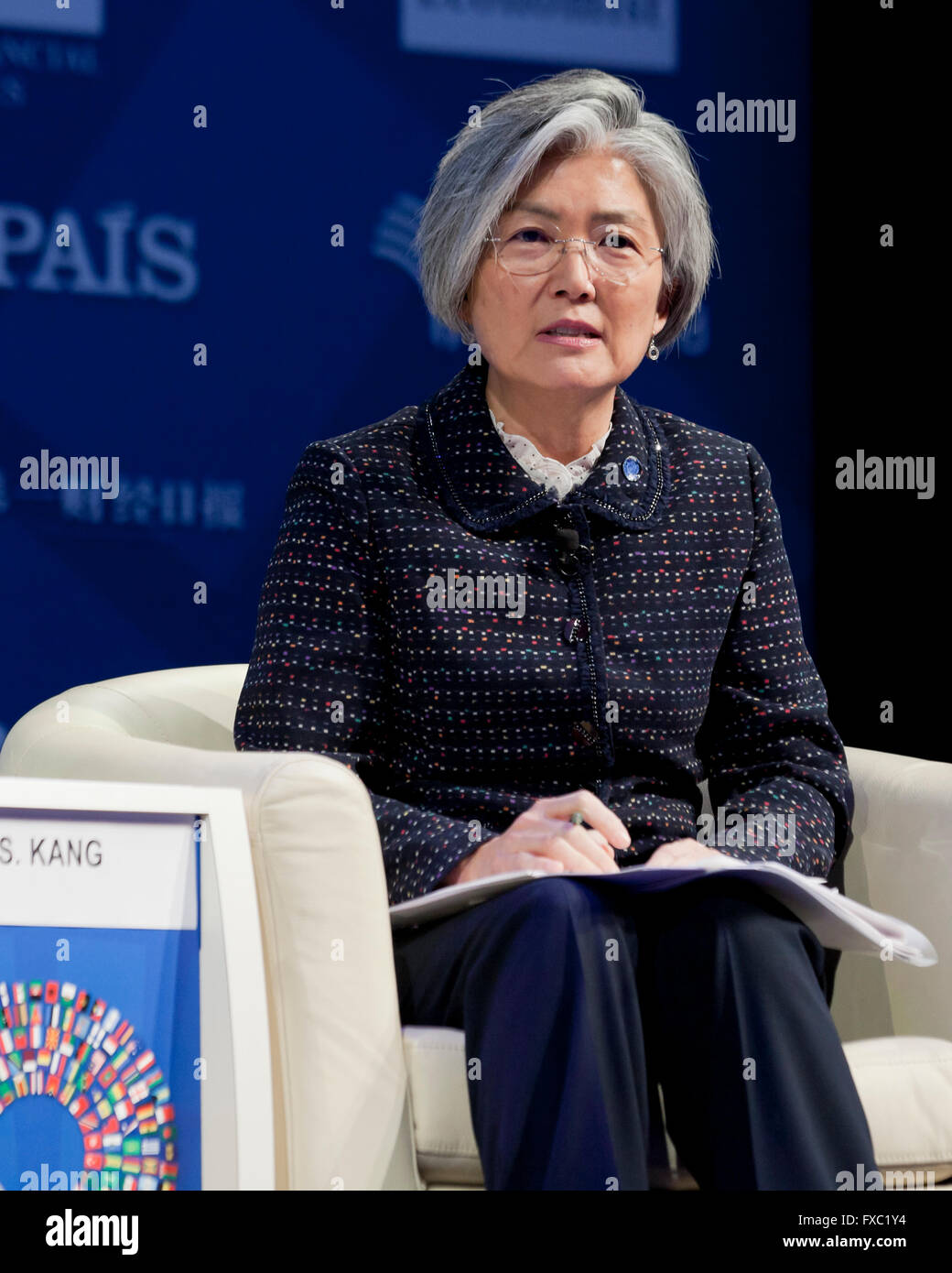 Washington DC, USA. 13th April, 2016: UN secretary-general, Kang Kyungwha (Kang Kyung Wha) speaking at IMF Spring Meetings. Credit:  B Christopher/Alamy Live News Stock Photo