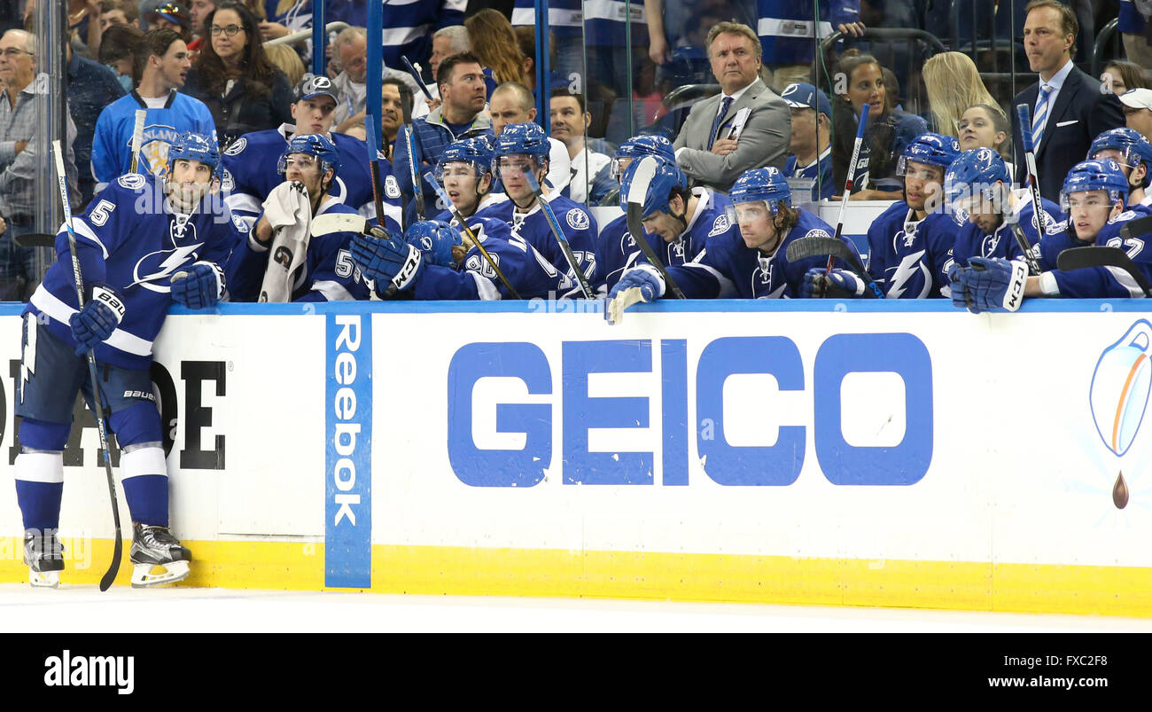 Tampa, Florida, USA. 13th Apr, 2016. Tampa Bay Lightning players and