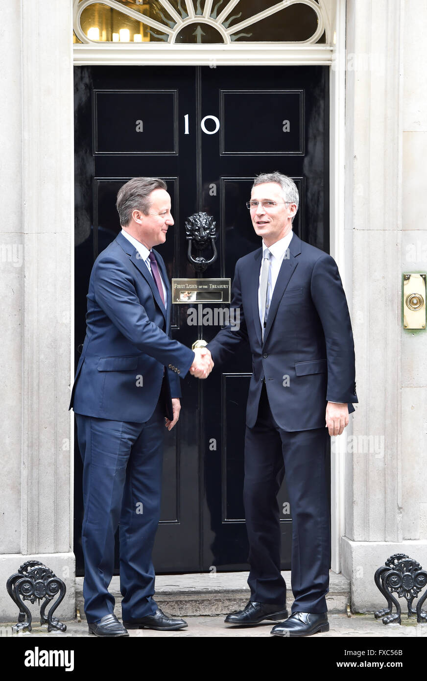 London, UK. 14th April, 2016. Prime Minister David Cameron welcomes Secretary General of NATO, Jens Stoltenberg at 10 Downing Street. Credit:  Alan West/Alamy Live News Stock Photo