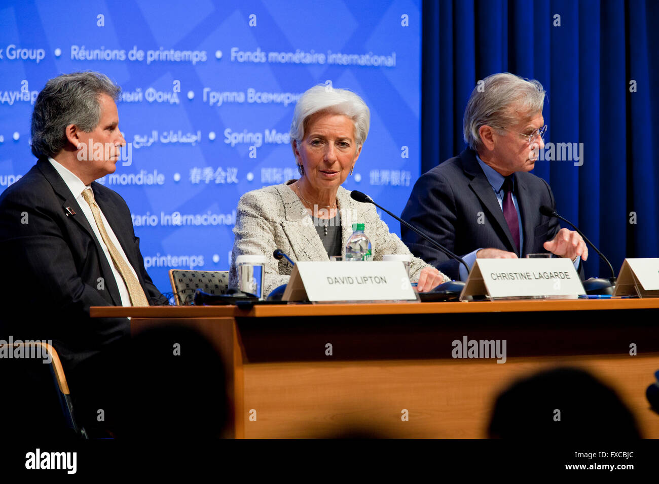 Washington DC, USA. 14th April, 2016.  IMF Managing Director Christine Lagarde briefs the press on the latest updates of the 2016 Annual Meetings. Credit:  B Christopher/Alamy Live News Stock Photo