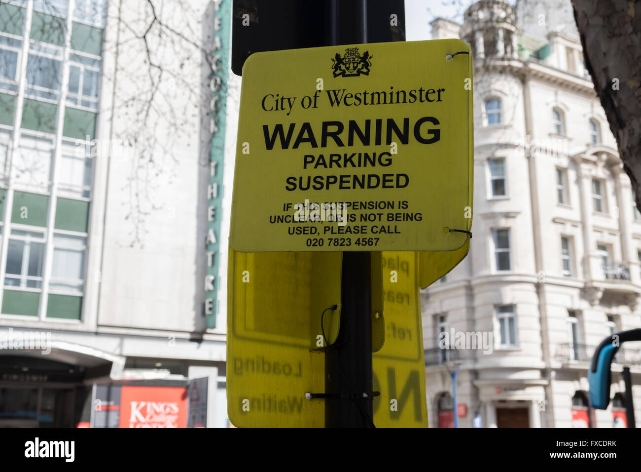 City of Westminster warning notice - Parking Suspended Stock Photo