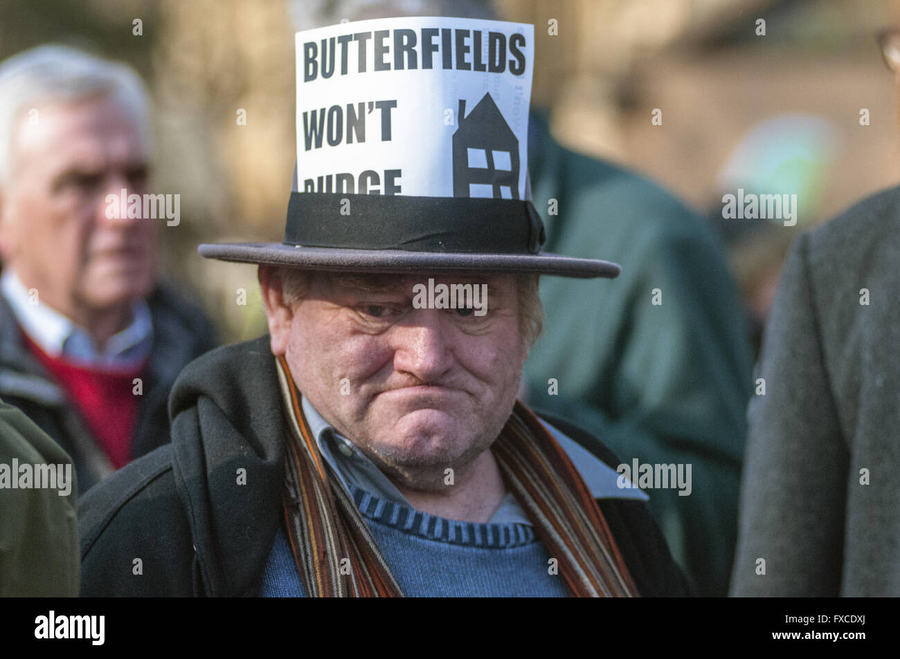 Protesters met in Lincoln Inn fields to march to the Houses of Parliament and demand better homes for Londoners, to Kill the Housing and Planning Bill, and an end to the housing crisis  Featuring: Butterfield Estate resident Where: London, United Kingdom Stock Photo