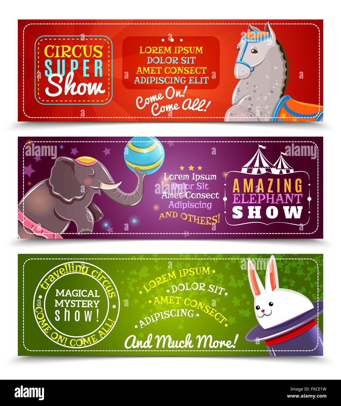 Travelling circus flat horizontal banners set Stock Vector Image & Art ...