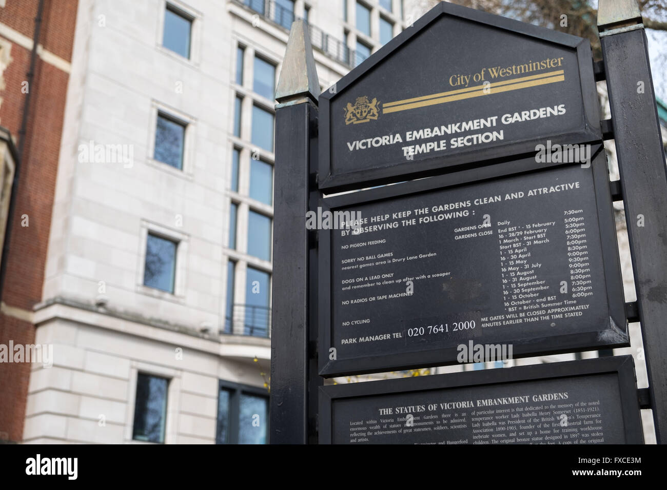 Sign for the Victoria Embankment Gardens Stock Photo - Alamy