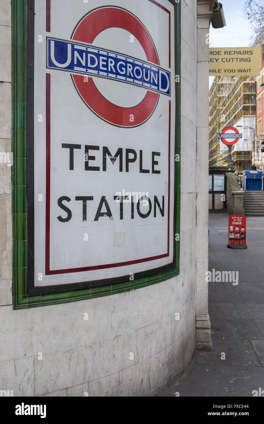 Temple Tube station in London, UK Stock Photo