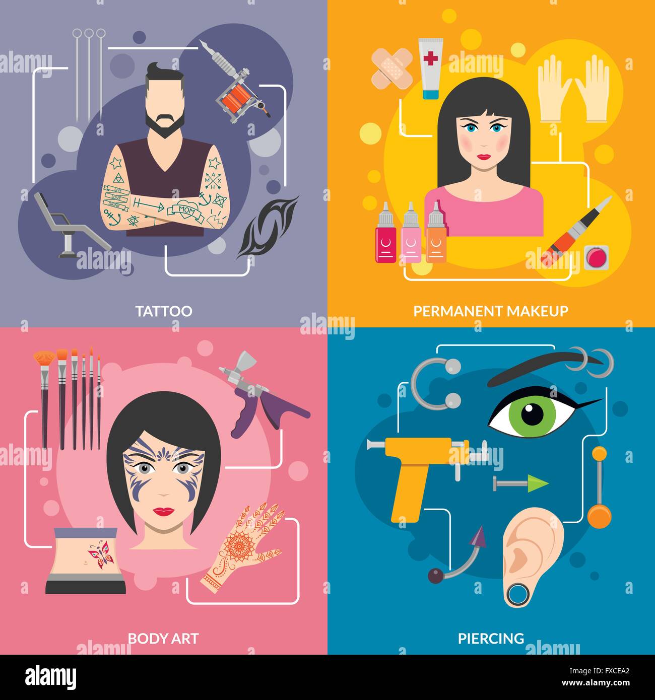 Set with bodyart tattoo piercing process Stock Vector Image & Art Alamy