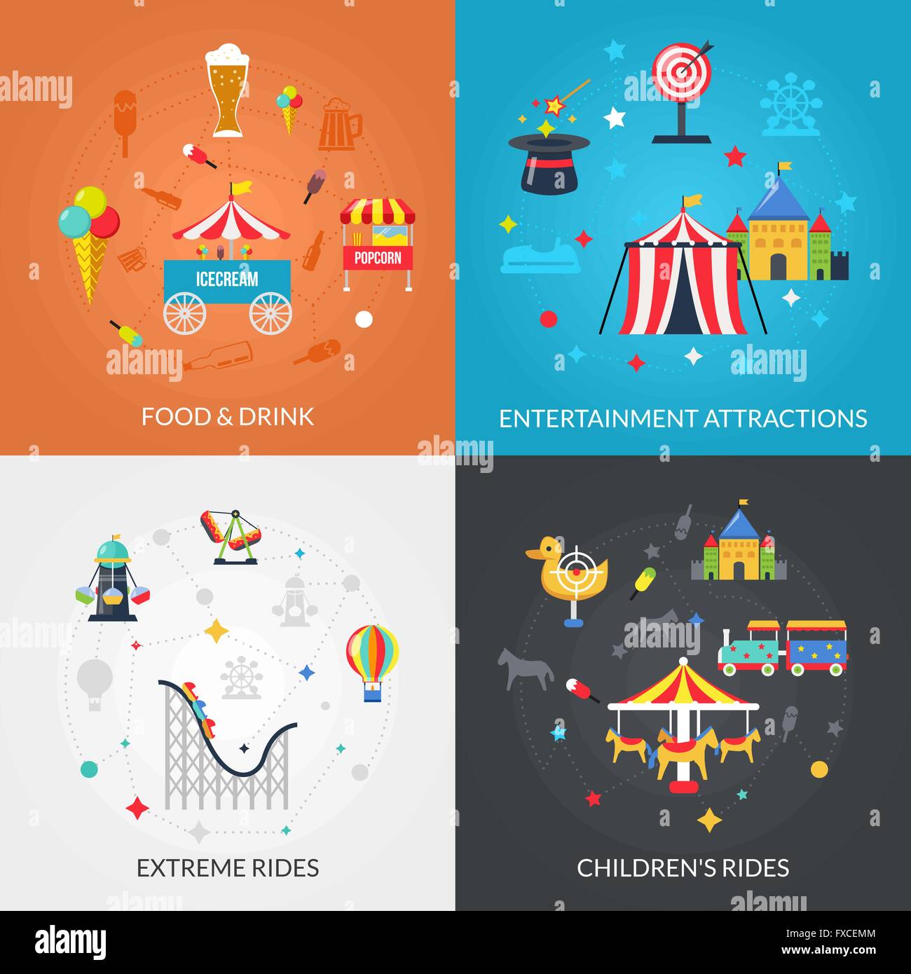 Amusement Park 4 Flat Icons Square Stock Vector Image & Art - Alamy