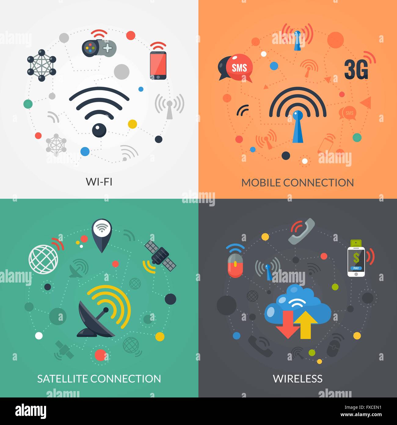Wireless Technology 4 Flat Icons Square Stock Vector Image & Art - Alamy