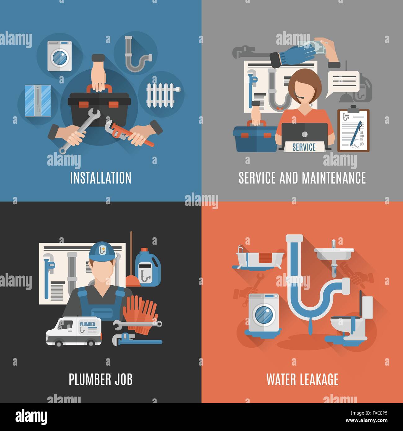 Plumbing service 4 flat icons square Stock Vector Image & Art - Alamy