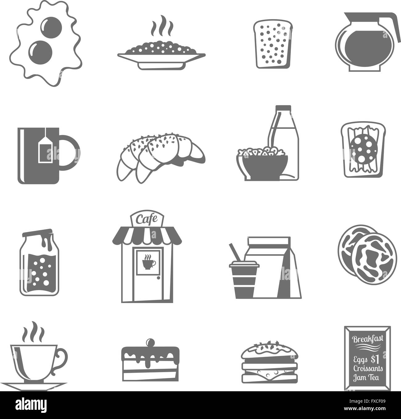 Breakfast Black White Icons Set Stock Vector Image & Art - Alamy