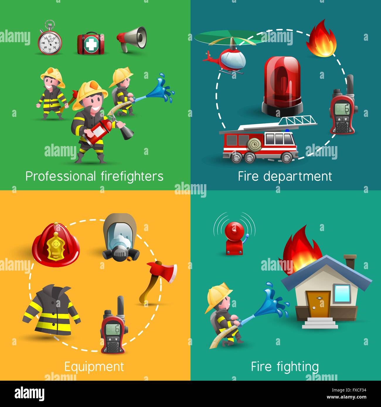 Fire Fighters 4 Icons Square Composition Stock Vector Image & Art - Alamy