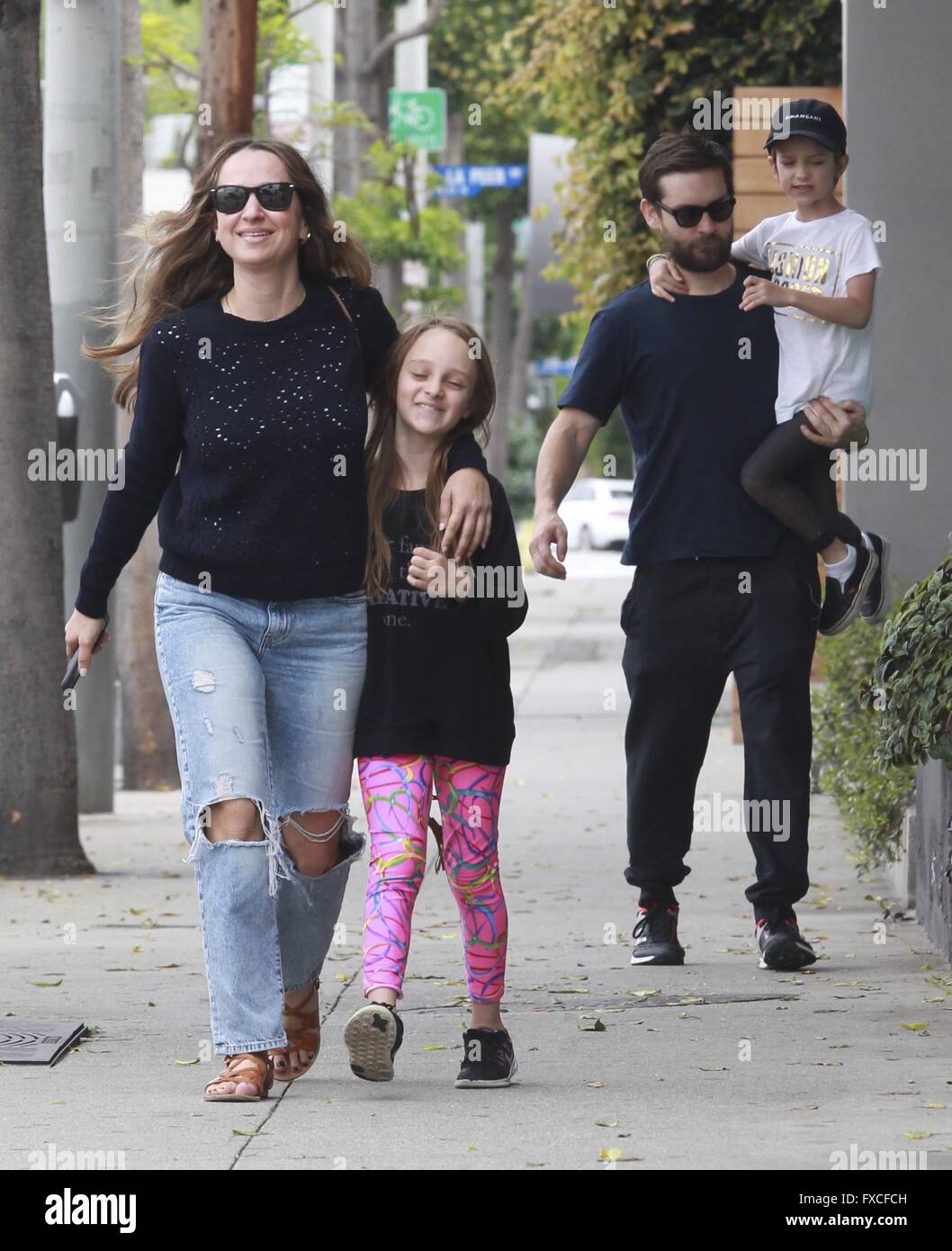Tobey Maguire and wife Jennifer Meyer take their two children Ruby