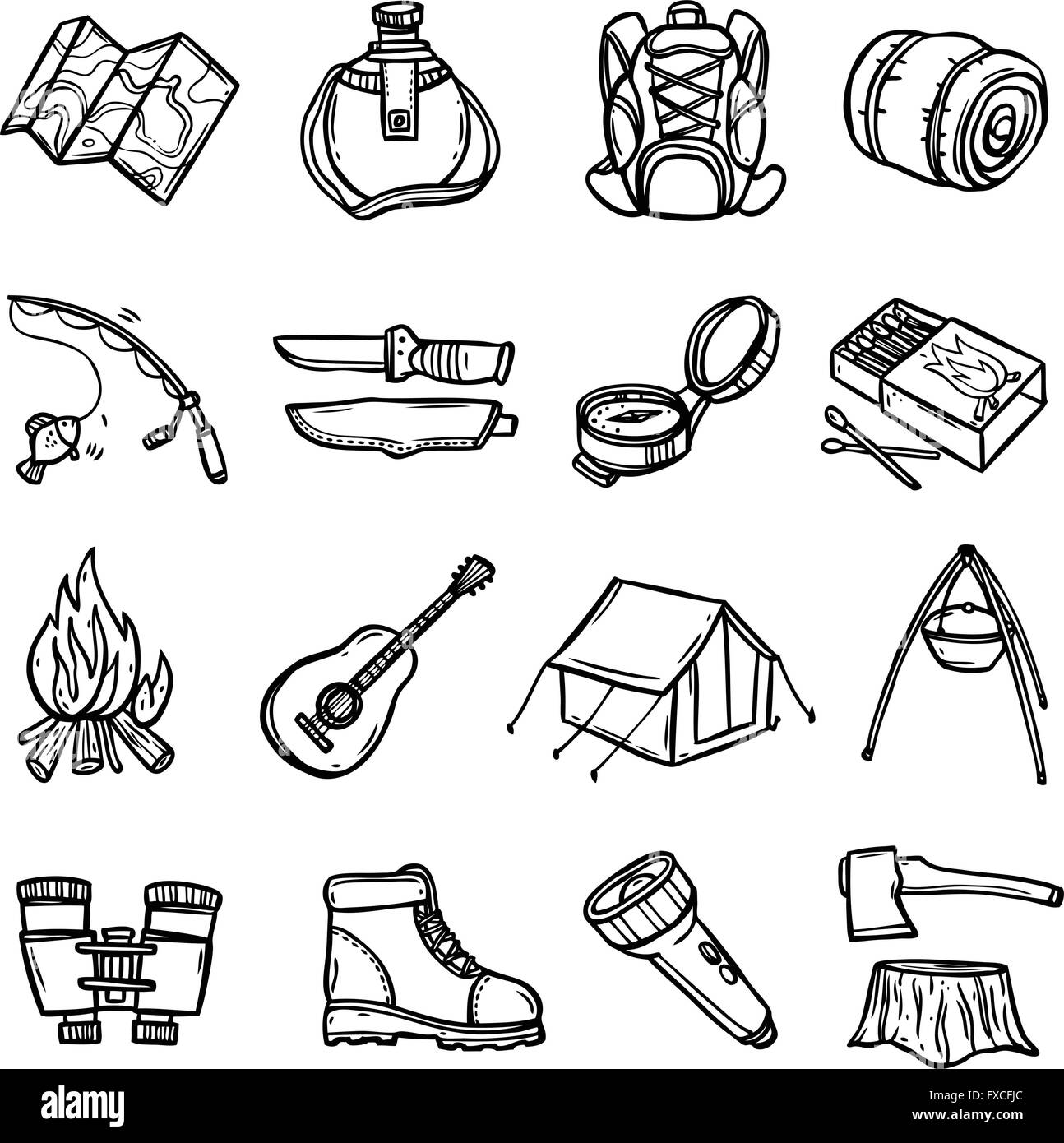 Camping Black White Icons Set Stock Vector Image & Art - Alamy