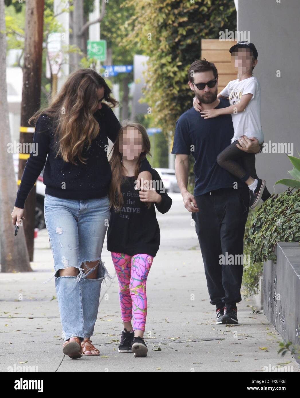 Tobey Maguire and wife Jennifer Meyer take their two children Ruby and