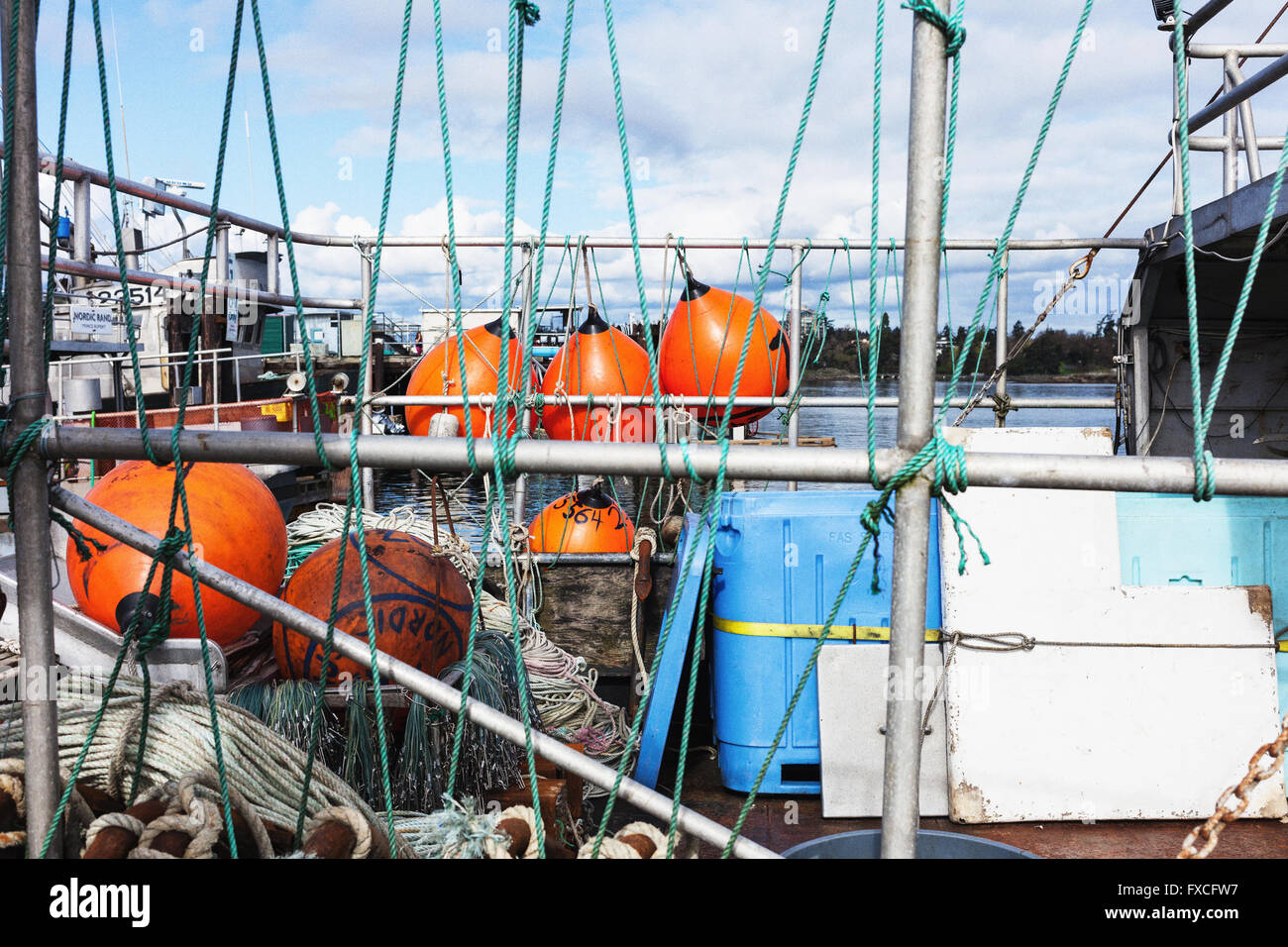 Orange float buoys on fishing boat. Victoria, BC. Canada Stock Photo - Alamy