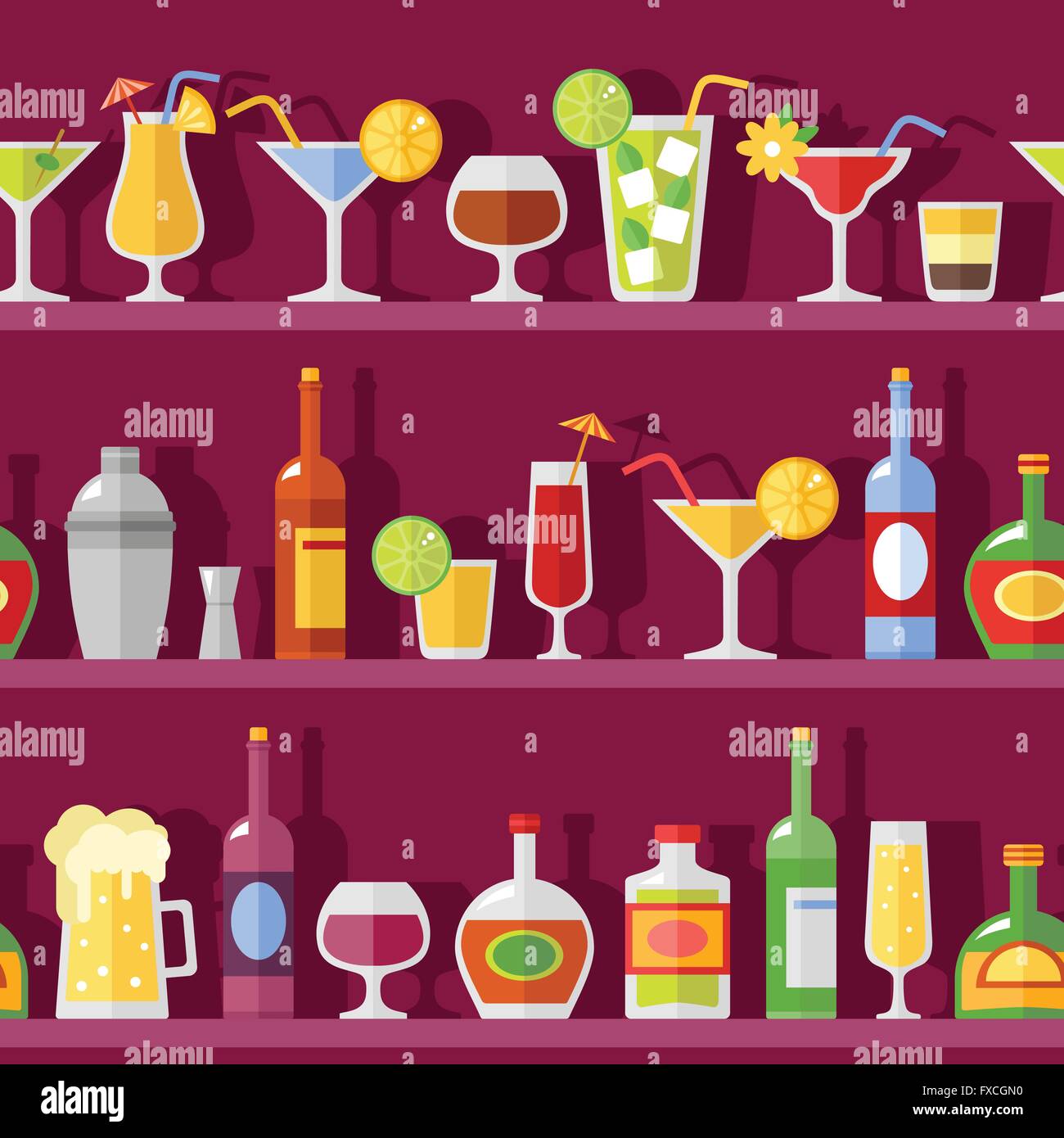 Cocktail Glasses And Bottles On Shelves Stock Vector Image & Art Alamy