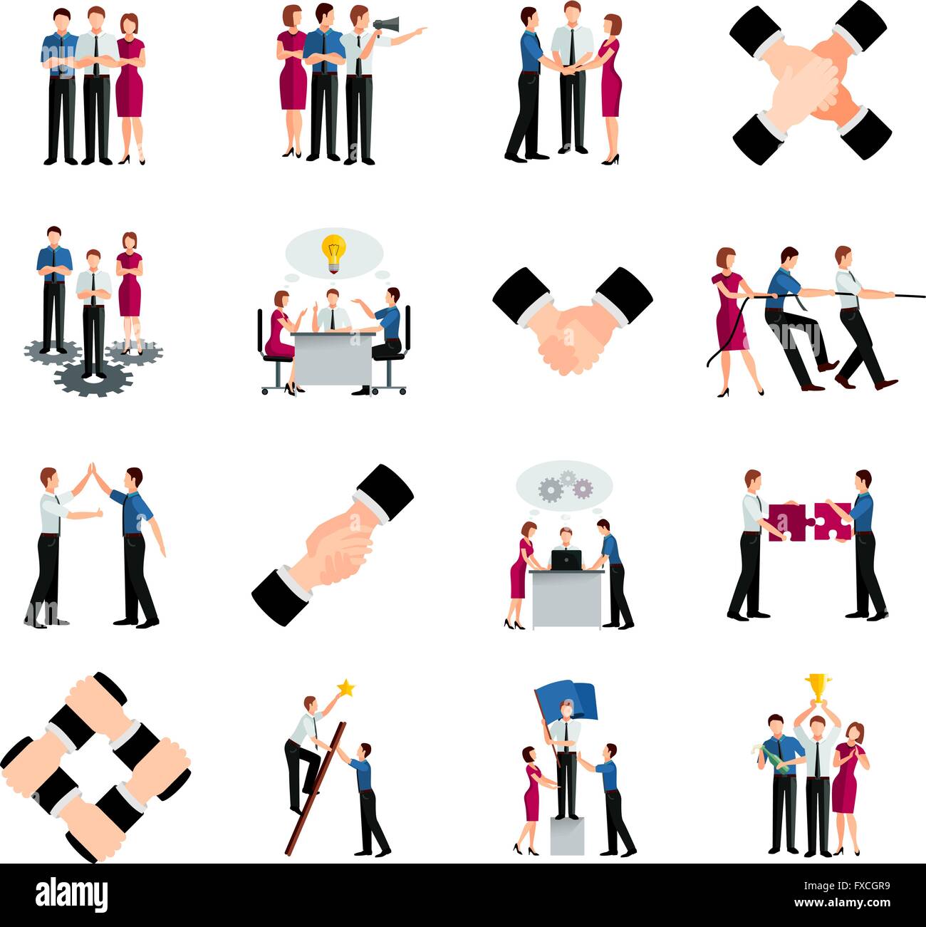 Flat Color Teamwork Icons Set Stock Vector Image & Art - Alamy
