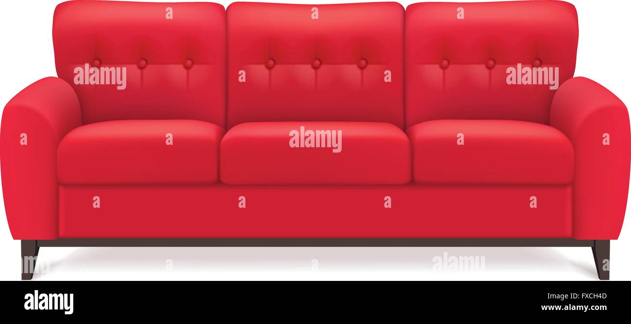Red Leather Sofa Realistic Illustration Stock Vector