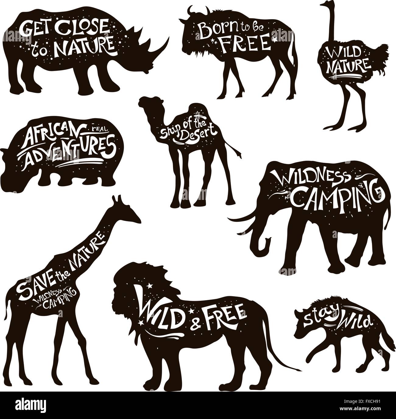 Wild Animals Lettering Black Icons Set Stock Vector Image & Art - Alamy