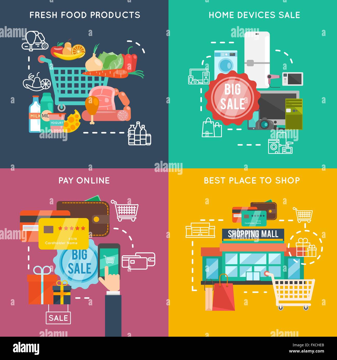 Shopping flat set Stock Vector Image & Art - Alamy