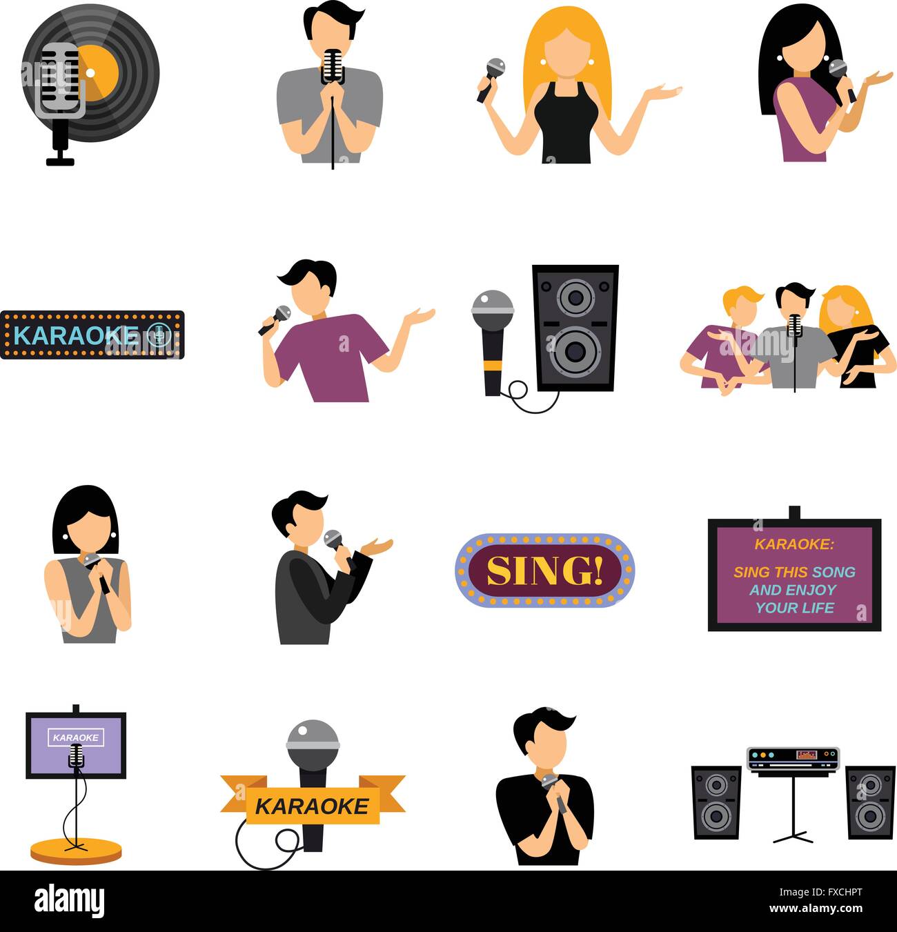 Karaoke Flat Icons Set Stock Vector Image & Art - Alamy