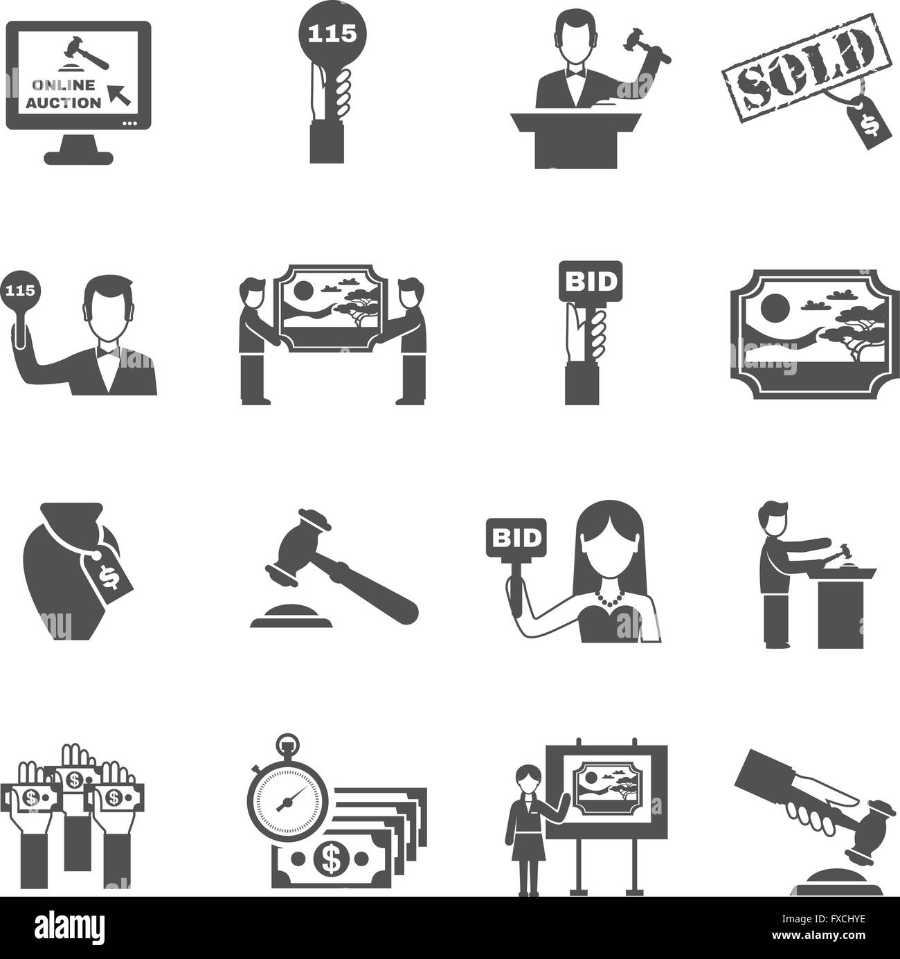 Auction Black White Icons Set Stock Vector Image & Art - Alamy