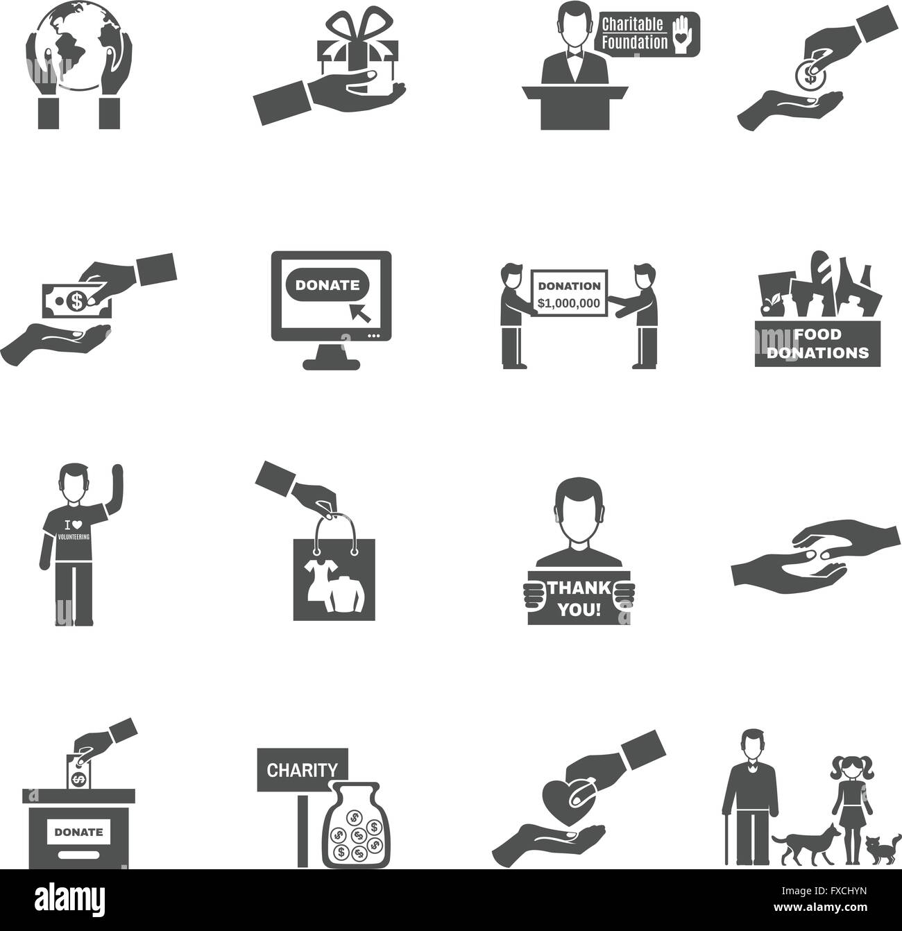 Charity Black White Icons Set Stock Vector Image & Art - Alamy