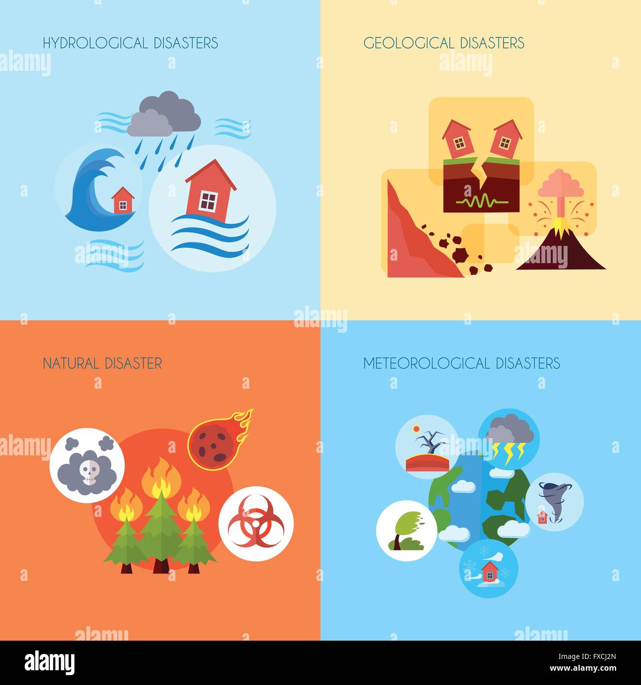 Natural disaster 4 flat icons square Stock Vector Image & Art Alamy