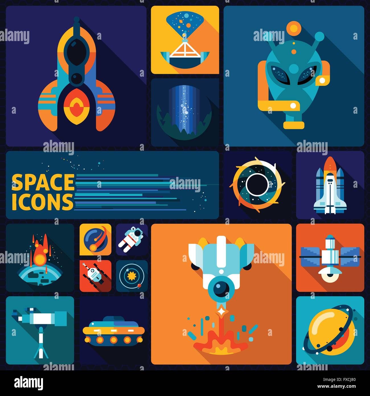 Space icons flat set Stock Vector Image & Art - Alamy