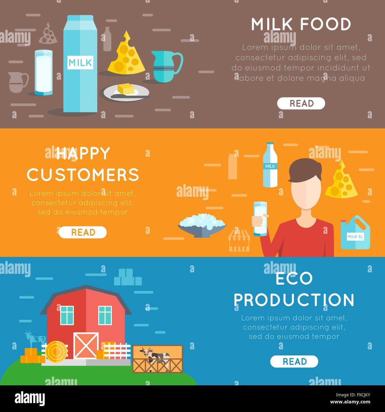 Milk flat banner set Stock Vector Image & Art - Alamy