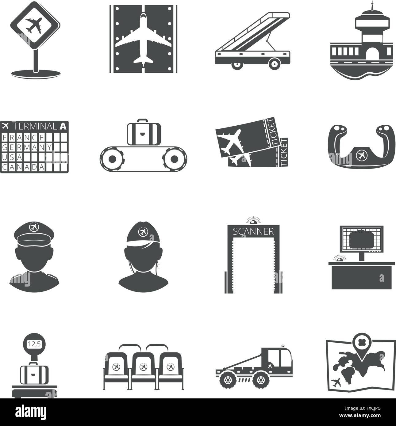Airport black icons set Stock Vector Image & Art - Alamy